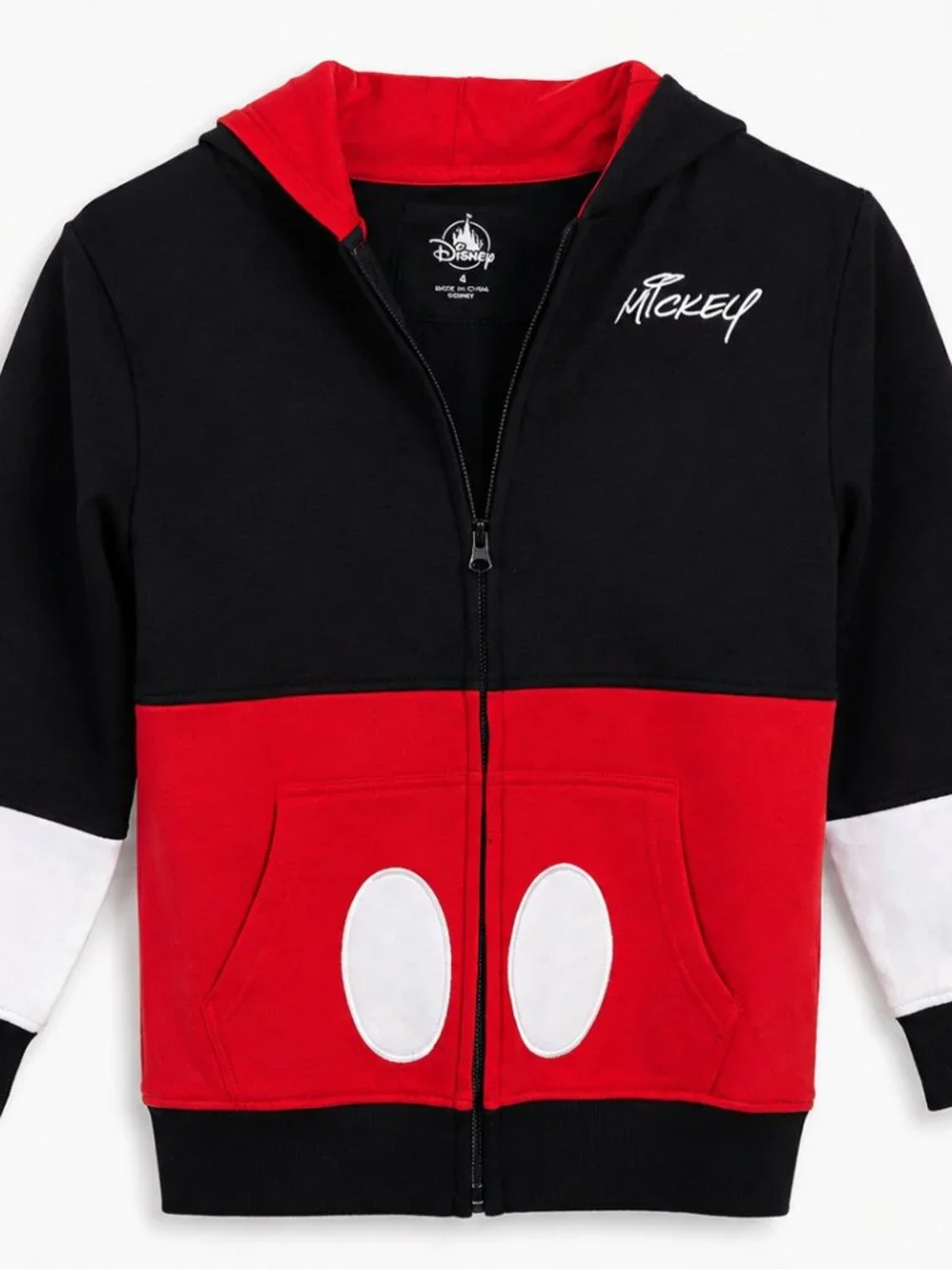 Disney Mickey Mouse Red Black Zip-Up Hoodie Youth Medium